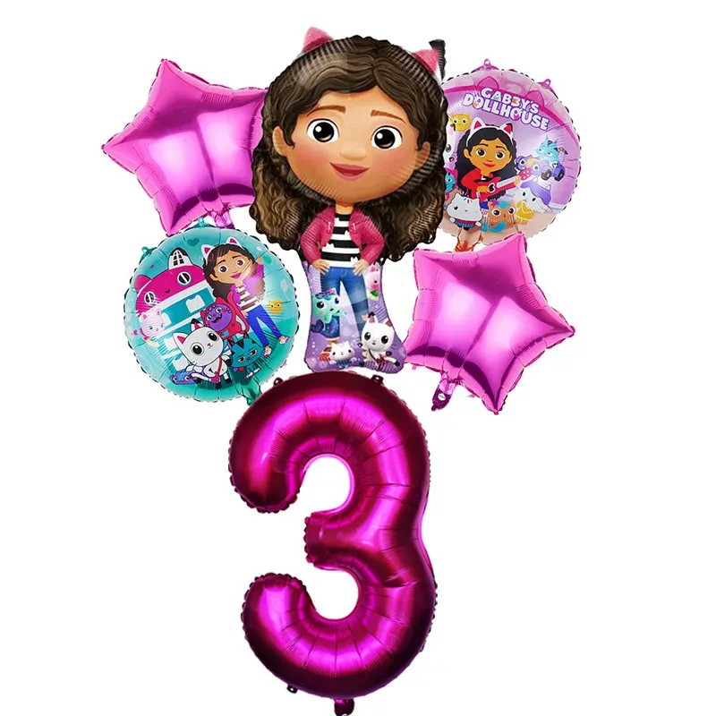 Gabby Dollhouse Balloons Set - 6pcs Metallic Cartoon Party Decorations for Girls' Birthday, Baby Shower, Helium Ready Globos showcase 3
