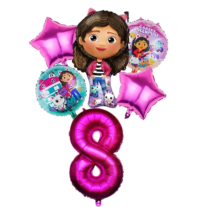 Gabby Dollhouse Balloons Set - 6pcs Metallic Cartoon Party Decorations for Girls' Birthday, Baby Shower, Helium Ready Globos showcase 8