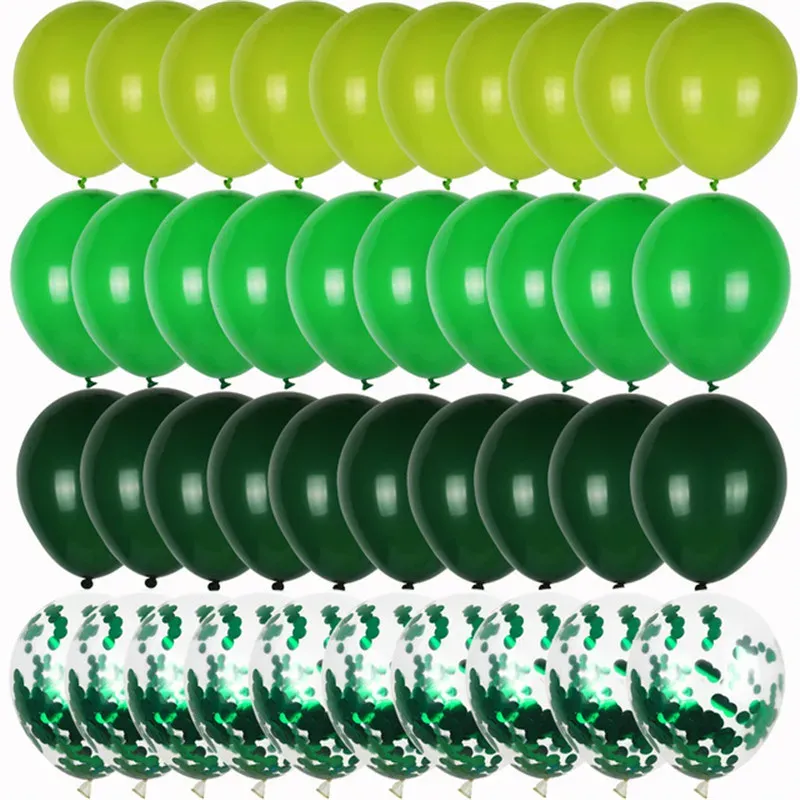 40pcs Retro Dark Green Balloons Set with Confetti for Jungle Safari Animal Birthday Party Decorations, Ideal for Kids Boy Baby Shower Favors