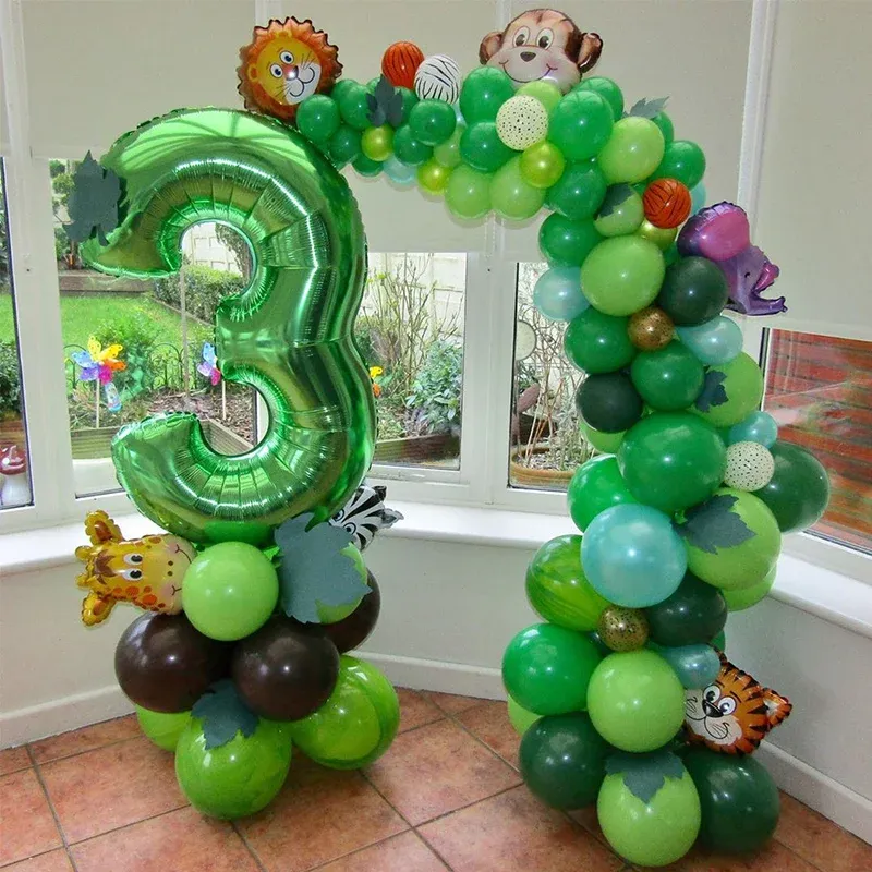40pcs Retro Dark Green Balloons Set with Confetti for Jungle Safari Animal Birthday Party Decorations, Ideal for Kids Boy Baby Shower Favors thumbnail 6