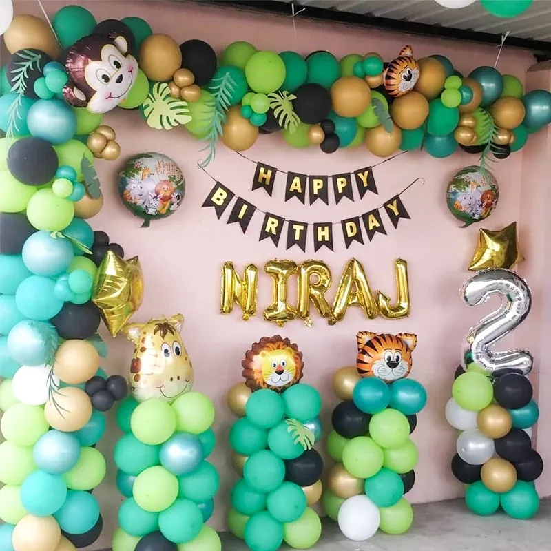 40pcs Retro Dark Green Balloons Set with Confetti for Jungle Safari Animal Birthday Party Decorations, Ideal for Kids Boy Baby Shower Favors showcase 3