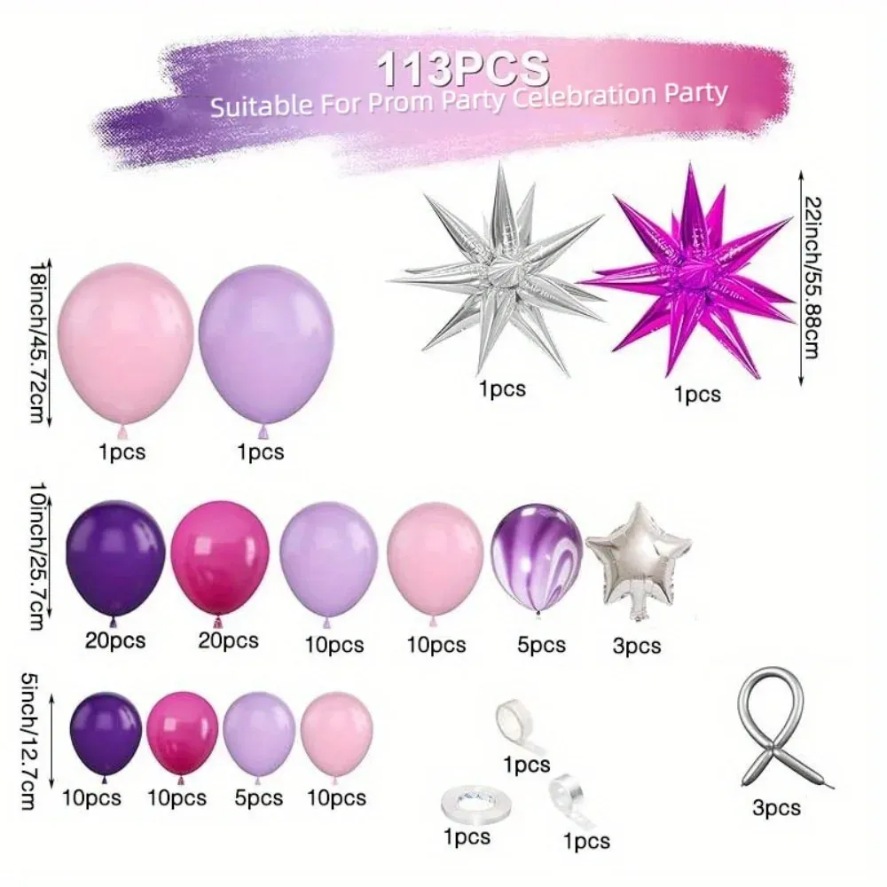 113PCS Explosive Star Balloon Garland Arch Kit for Weddings, Birthdays, Anniversaries - Indoor & Outdoor Party Decoration Supplies thumbnail 3