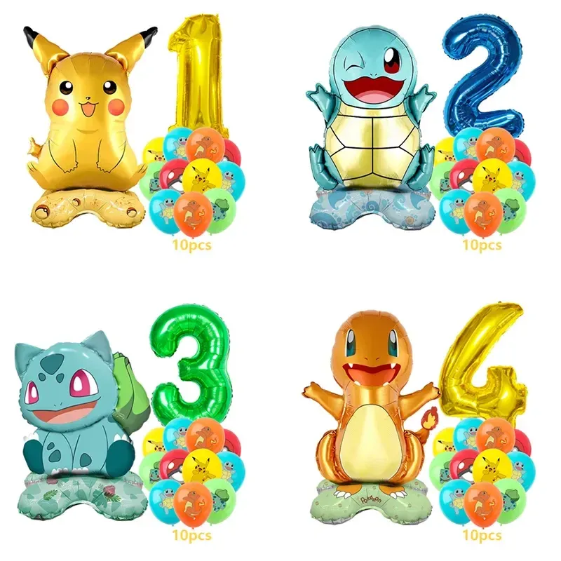 12pcs Cartoon Balloon Set for Kids Birthday Parties - Charmander Squirtle Bulbasaur Foil Balloons - Fun Party Decoration Gift Toy