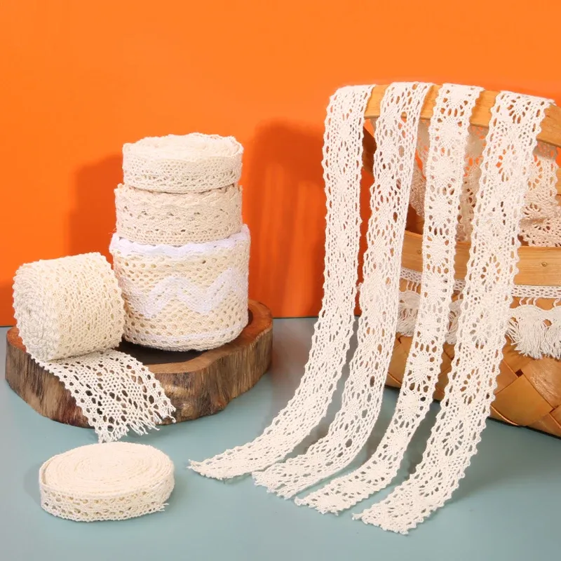 5 Meters Cotton Lace Trim Ribbon - Beige Crochet Fabric for DIY Crafts, Wedding Decor, Sewing, Gift Wrapping, and Party Decorations thumbnail 3