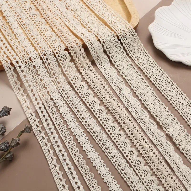 5 Meters Cotton Lace Trim Ribbon - Beige Crochet Fabric for DIY Crafts, Wedding Decor, Sewing, Gift Wrapping, and Party Decorations thumbnail 2