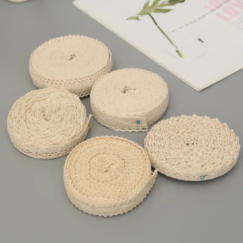 5 Meters Cotton Lace Trim Ribbon - Beige Crochet Fabric for DIY Crafts, Wedding Decor, Sewing, Gift Wrapping, and Party Decorations showcase 7