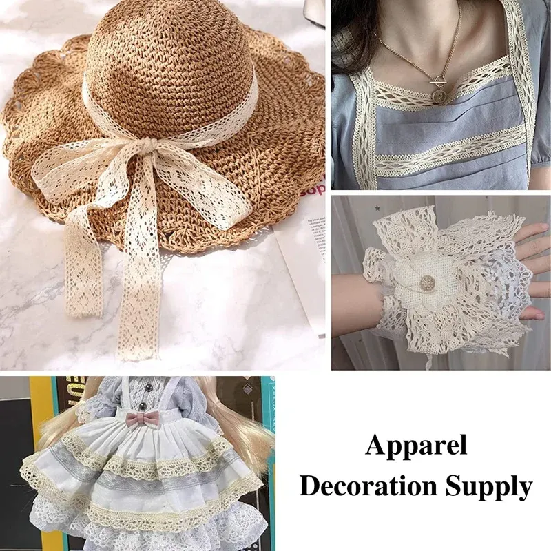5 Meters Cotton Lace Trim Ribbon - Beige Crochet Fabric for DIY Crafts, Wedding Decor, Sewing, Gift Wrapping, and Party Decorations showcase 8