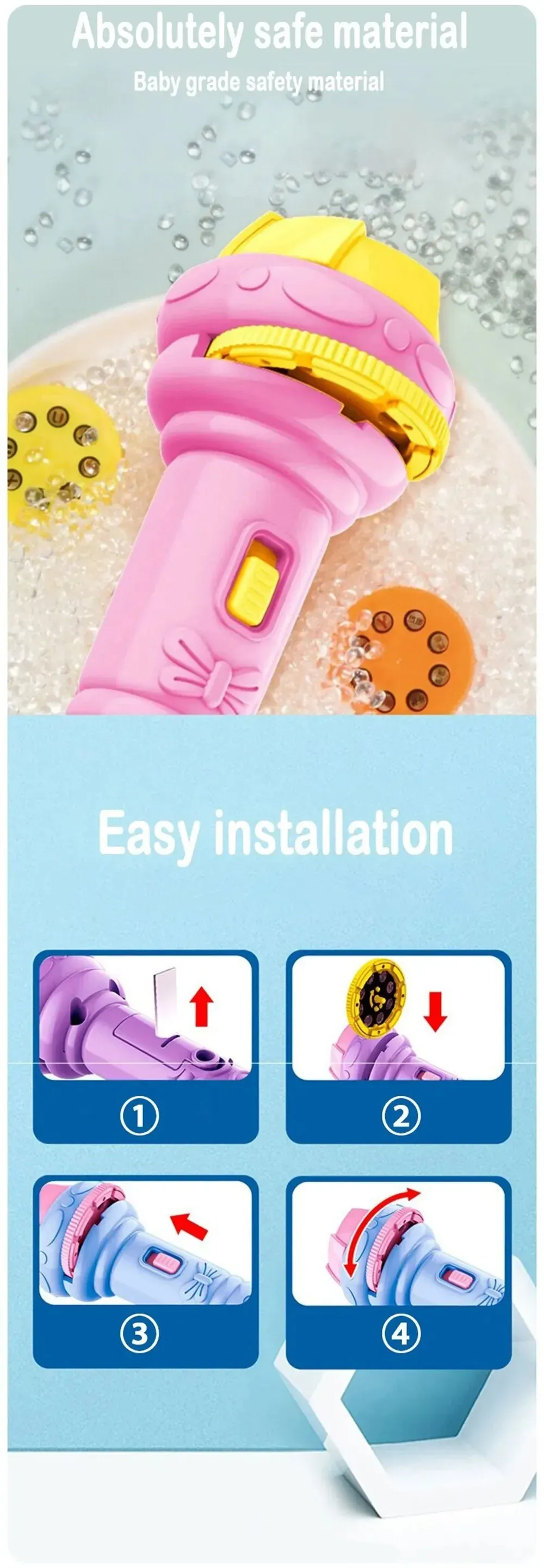 80 Patterns Cartoon Projection Flashlight Toy for Kids 3-6 Years Old, Creative Educational Science Projector with 10 Random Cards, Perfect for Bedtime Stories & Learning showcase 9