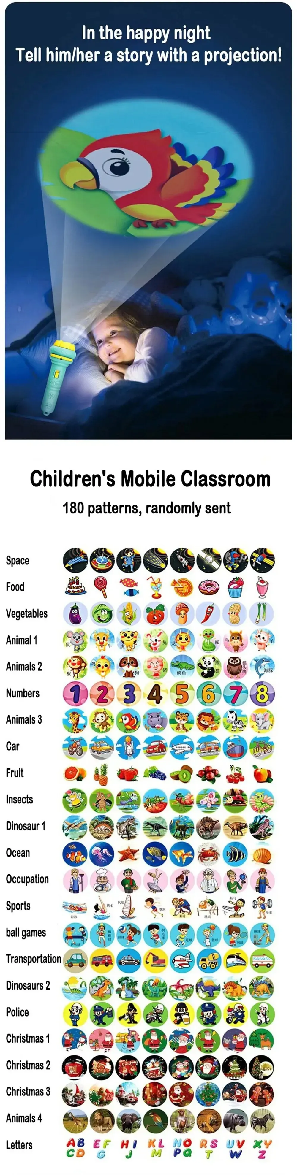 80 Pattern Cartoon Projection Flashlight Toy for Kids 3-6 Years Old, Creative Educational Science Projector for Bedtime Stories, Portable and Durable showcase 5