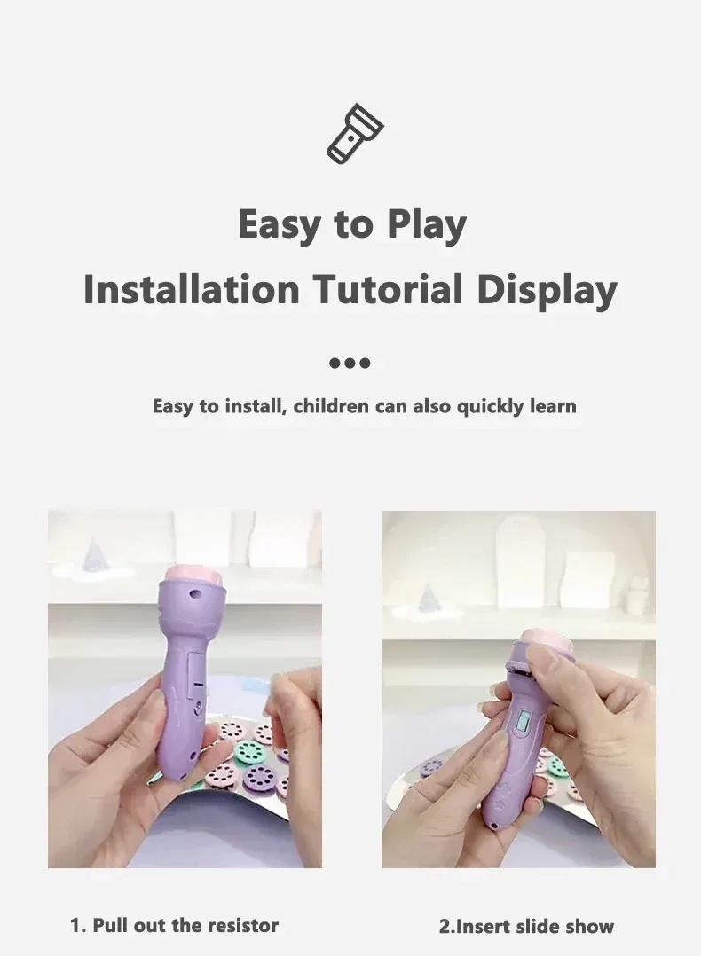 Baby Cartoon Projection Flashlight Toy - 80 Patterns Early Education Story Book Projector for Kids Before Bedtime, Educational Luminous Toy Gift showcase 12