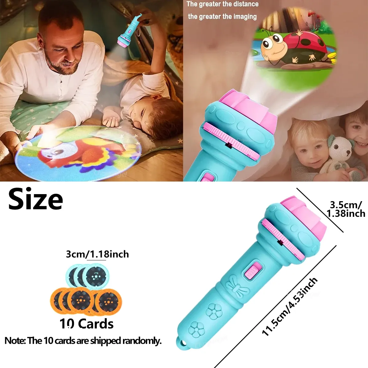 80 Pattern Cartoon Projection Flashlight Toy for Kids, Educational Bedtime Story Projector with 10 Random Cards, Fun Science Learning Toy for Ages 3-6 thumbnail 6