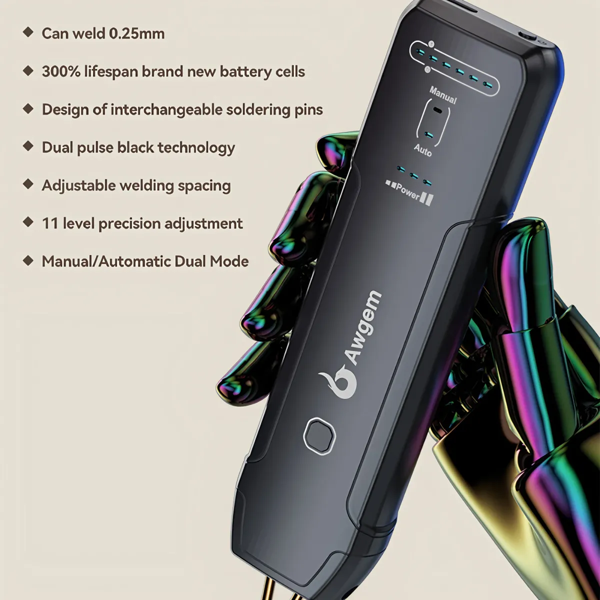 Awgem Portable Spot Welder DIY Handheld Machine for 18650 Lithium Batteries, 90 Gears Adjustable Power, Built-in Pen, Overcharge & Temp Protection showcase 34