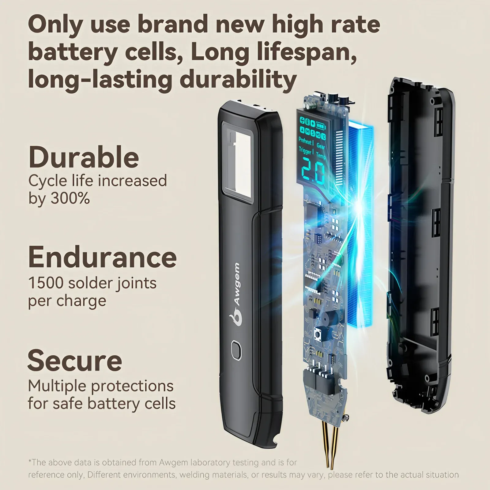 Awgem Portable Spot Welder DIY Handheld Machine for 18650 Lithium Batteries, 90 Gears Adjustable Power, Built-in Pen, Overcharge & Temp Protection thumbnail 2