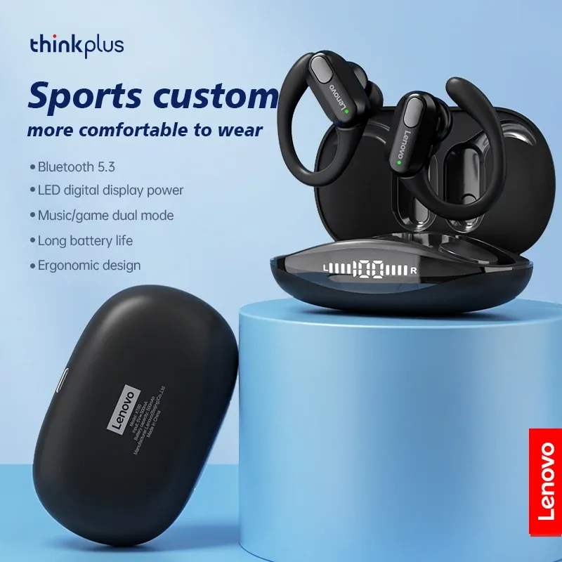 Lenovo XT80 Sports Wireless Earphones with Mic, Bluetooth 5.3, LED Power Display, Hifi Stereo Sound, Ear Hook Design for Active Lifestyles thumbnail 2