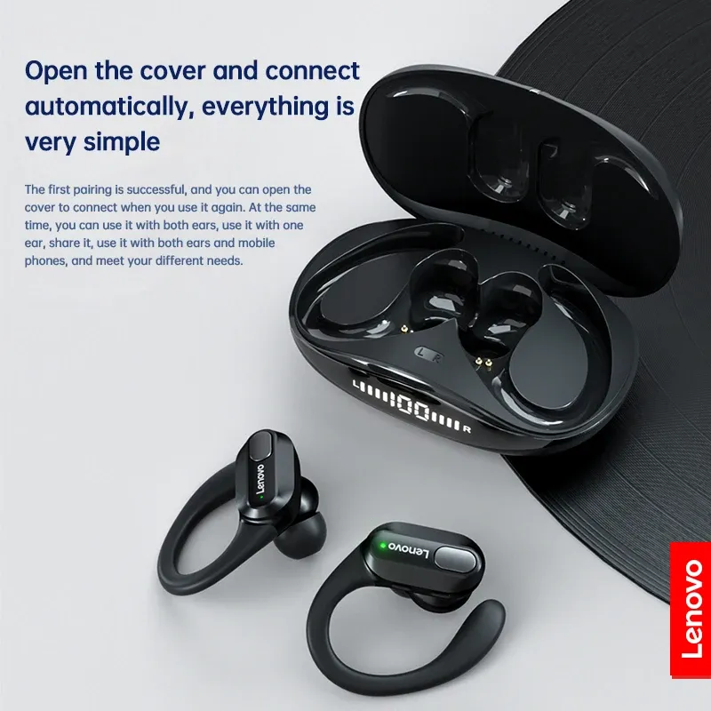 Lenovo XT80 Sports Wireless Earphones with Mic, Bluetooth 5.3, LED Power Display, Hifi Stereo Sound, Ear Hook Design for Active Lifestyles thumbnail 4