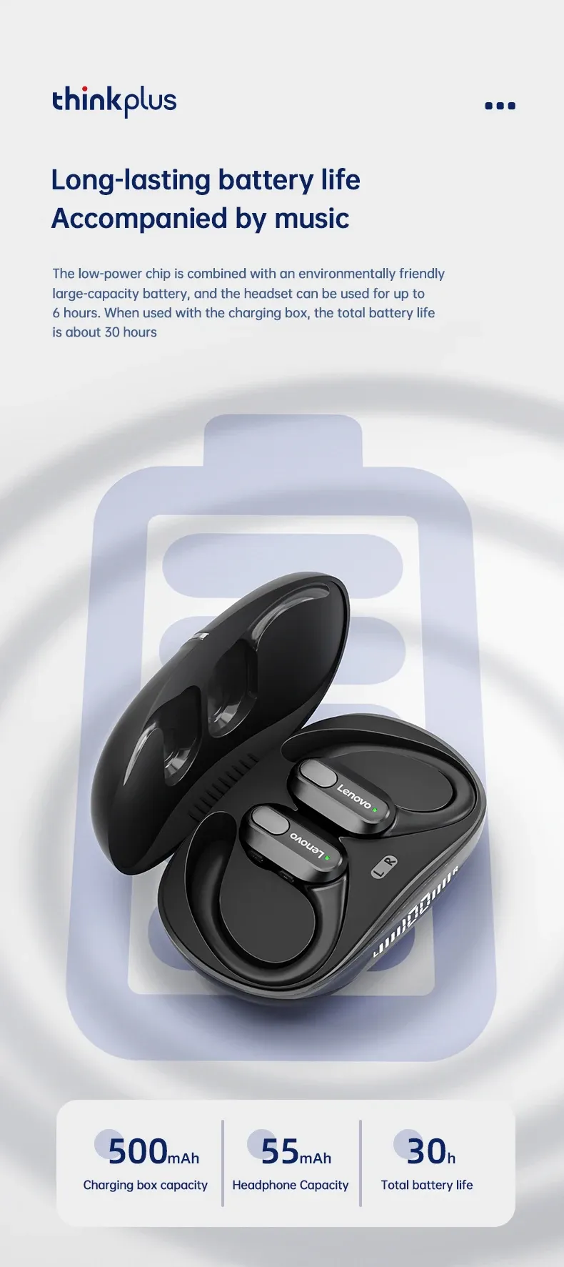 Lenovo XT80 Sports Wireless Earphones with Mic, Bluetooth 5.3, LED Power Display, Hifi Stereo Sound, Ear Hook Design for Active Lifestyles showcase 10