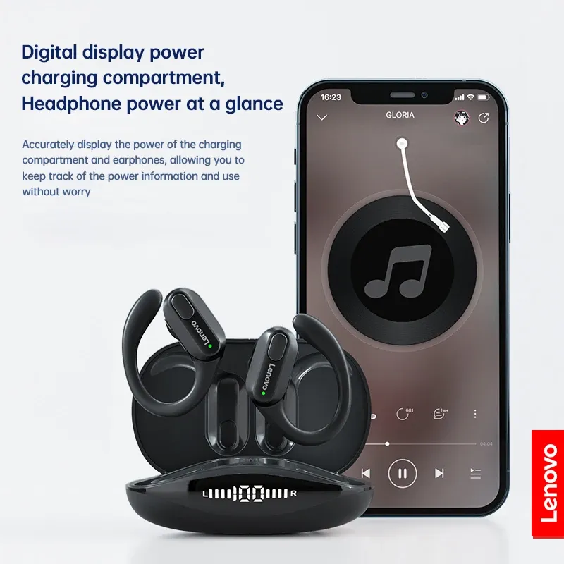 Lenovo XT80 Sports Wireless Earphones with Mic, Bluetooth 5.3, LED Power Display, Hifi Stereo Sound, Ear Hook Design for Active Lifestyles thumbnail 3