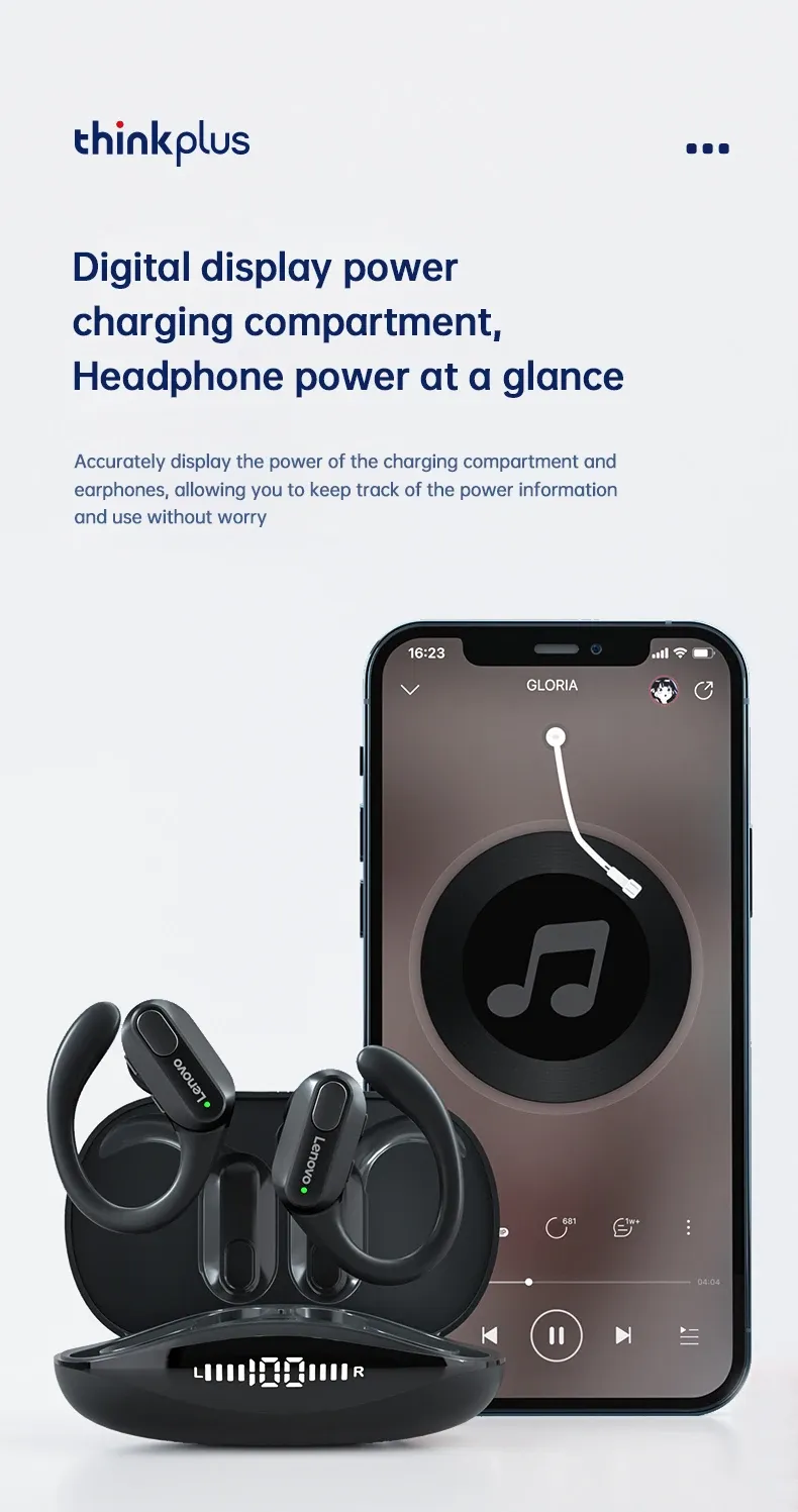 Lenovo XT80 Sports Wireless Earphones with Mic, Bluetooth 5.3, LED Power Display, Hifi Stereo Sound, Ear Hook Design for Active Lifestyles showcase 7