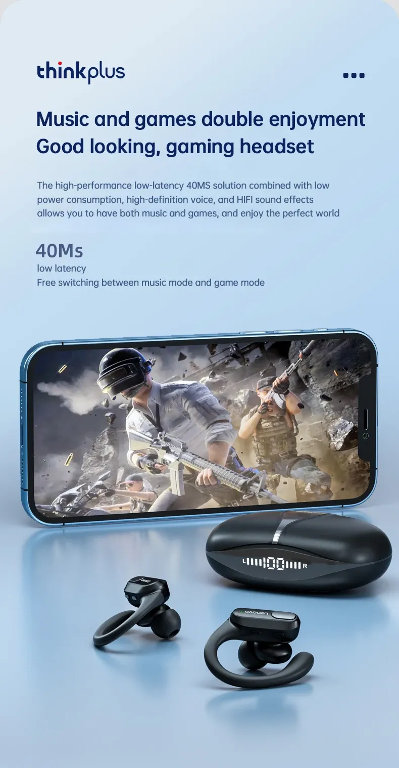 Lenovo XT80 Sports Wireless Earphones with Mic, Bluetooth 5.3, LED Power Display, Hifi Stereo Sound, Ear Hook Design for Active Lifestyles showcase 11