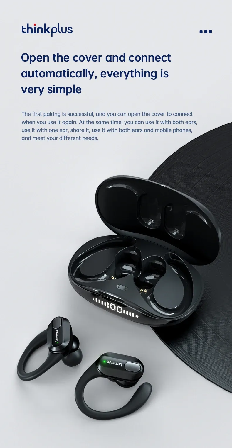 Lenovo XT80 Sports Wireless Earphones with Mic, Bluetooth 5.3, LED Power Display, Hifi Stereo Sound, Ear Hook Design for Active Lifestyles showcase 8