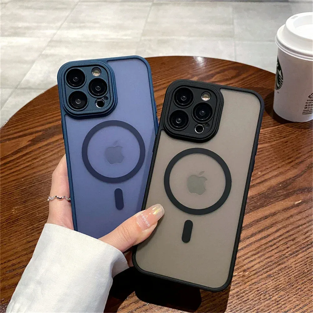 iPhone 11 12 13 Pro Max Mini 14 15 16 Plus Matte Translucent Magsafe Case with Lens Protection for Wireless Charging showcase 6