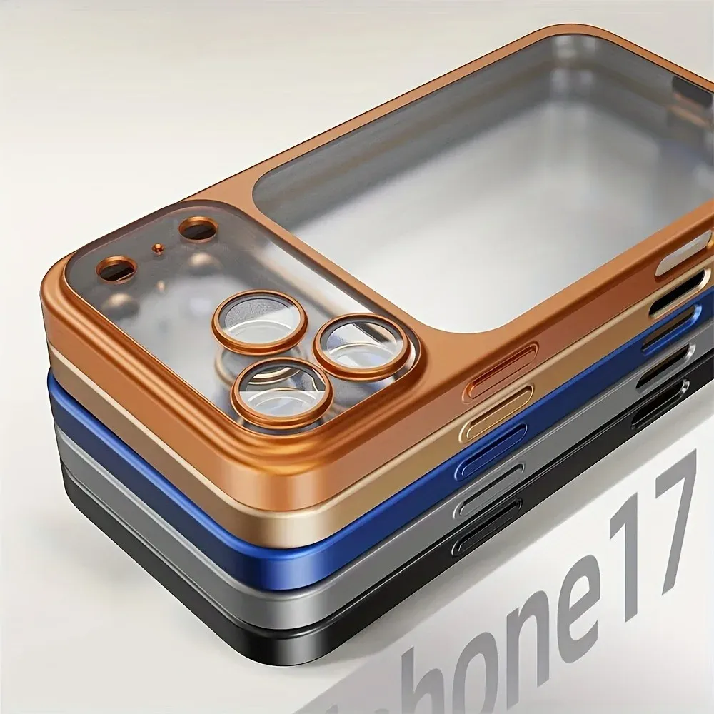 Luxury Plating Color Transparent PC Phone Case for iPhone 17 16 15 14 13 Pro Max with Air Lens Protection, Matte Hard Back Cover thumbnail 6