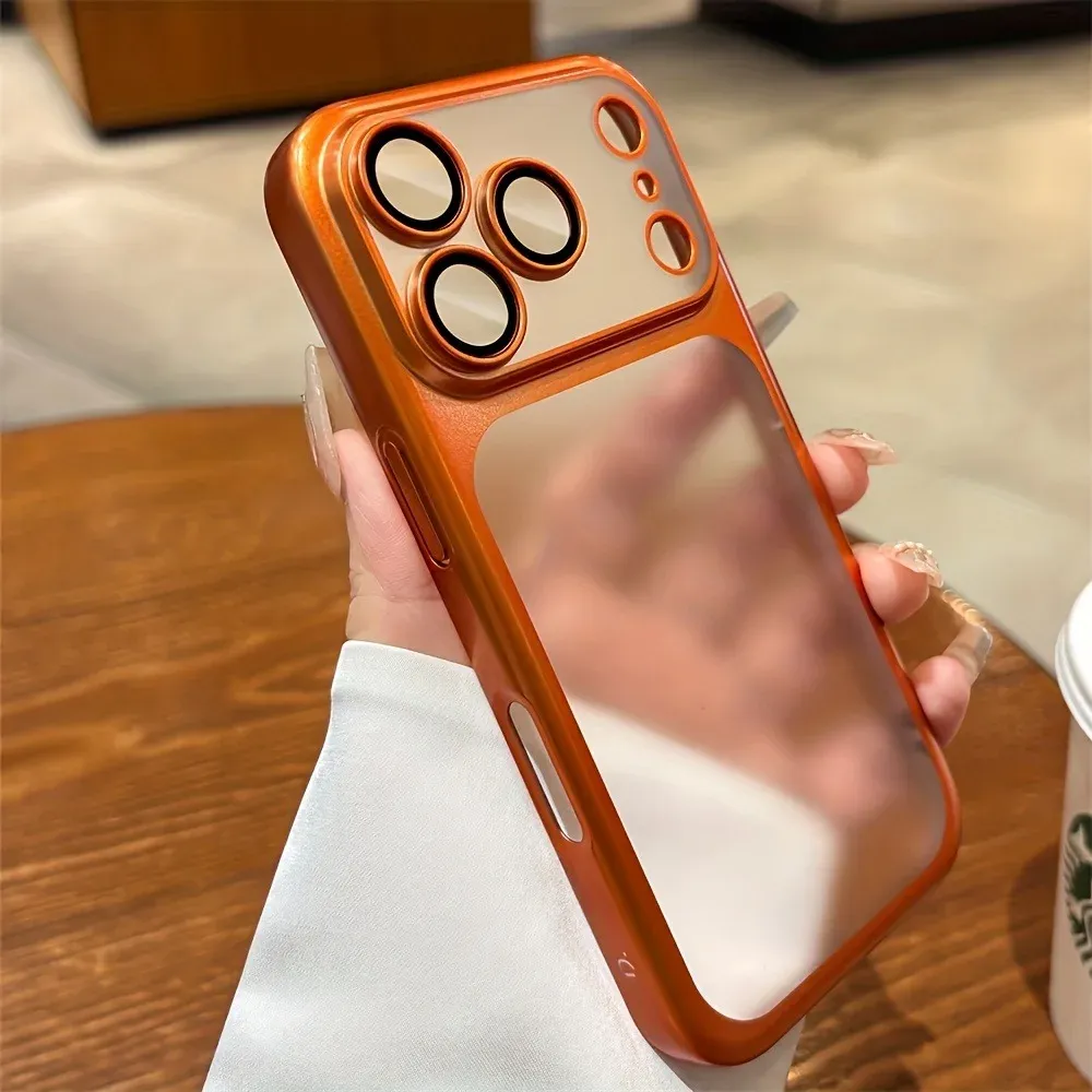 Luxury Plating Color Transparent PC Phone Case for iPhone 17 16 15 14 13 Pro Max with Air Lens Protection, Matte Hard Back Cover showcase 7