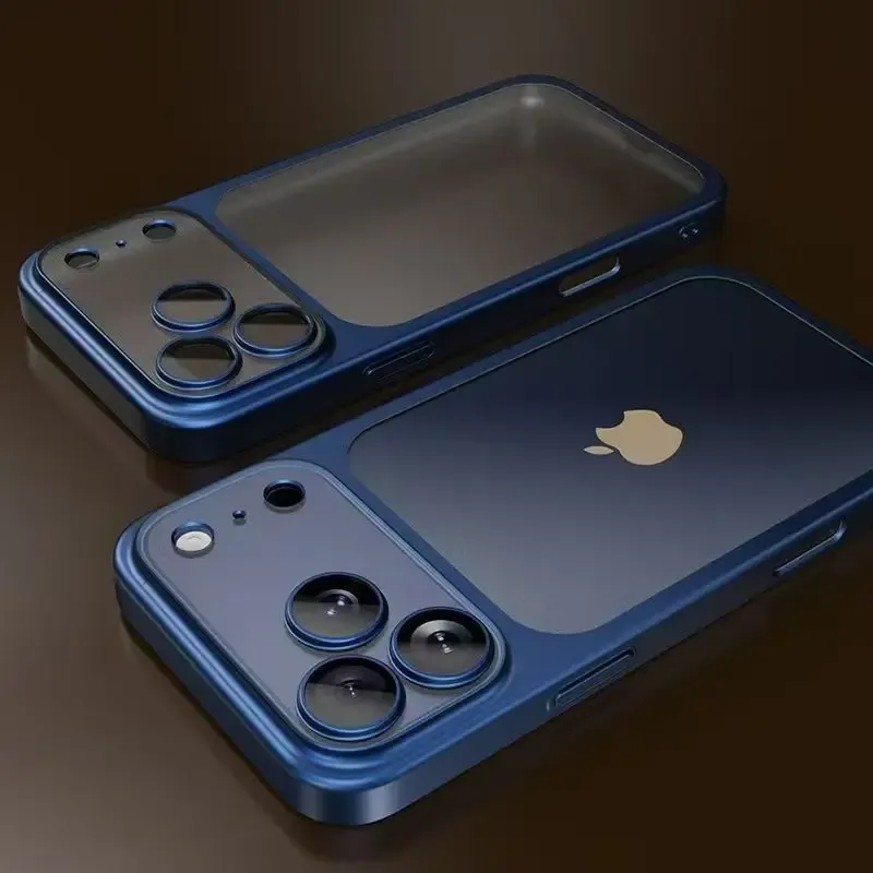 Luxury Plating Color Transparent PC Phone Case for iPhone 17 16 15 14 13 Pro Max with Air Lens Protection, Matte Hard Back Cover showcase 1