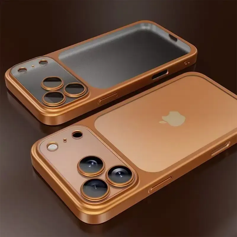 Luxury Plating Color Transparent PC Phone Case for iPhone 17 16 15 14 13 Pro Max with Air Lens Protection, Matte Hard Back Cover showcase 8