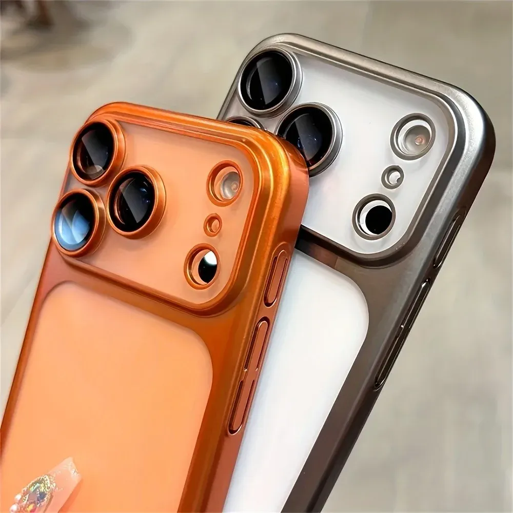 Luxury Plating Color Transparent PC Phone Case for iPhone 17 16 15 14 13 Pro Max with Air Lens Protection, Matte Hard Back Cover thumbnail 3