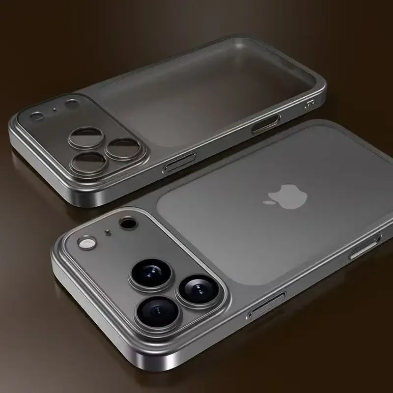 Luxury Plating Color Transparent PC Phone Case for iPhone 17 16 15 14 13 Pro Max with Air Lens Protection, Matte Hard Back Cover showcase 10