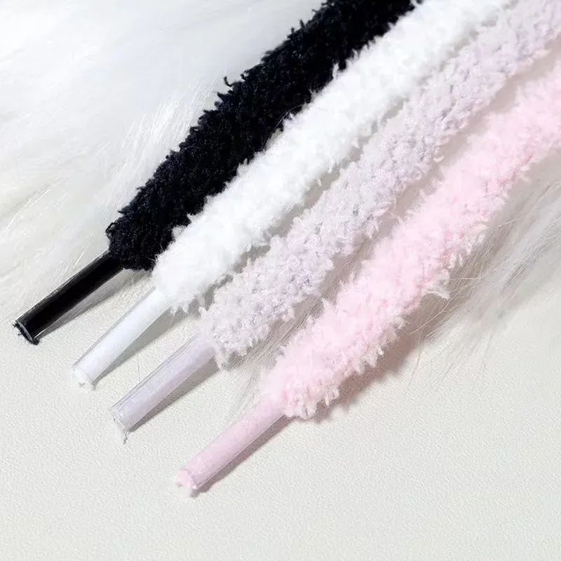 Cute Plush Sneakers Shoelaces for Men & Women - 0.8cm Wide Flat White Laces for Casual Canvas High-Top Shoes, 80-160cm Length - Image 1