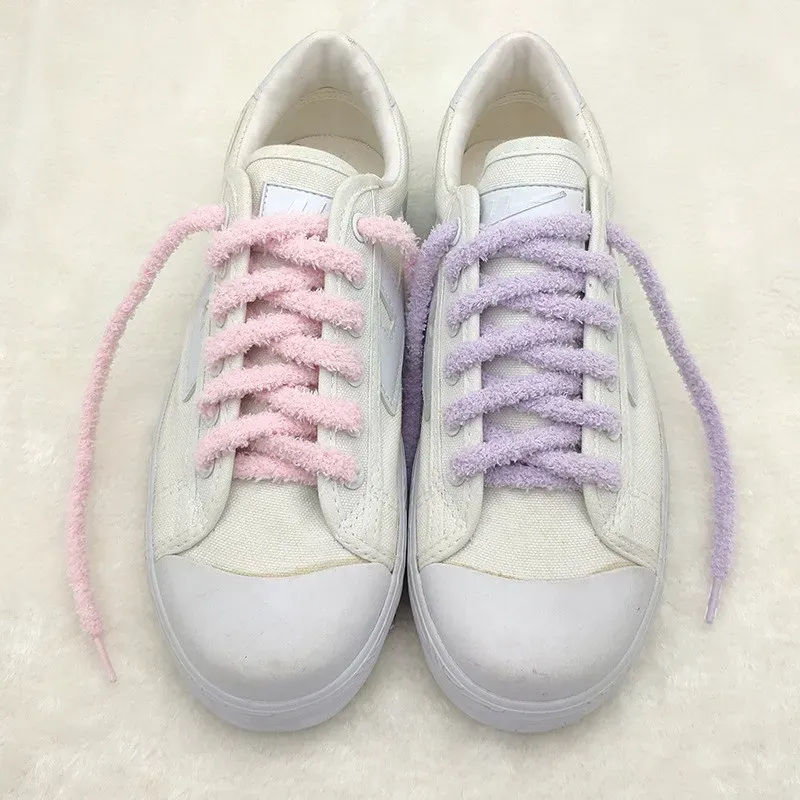Cute Plush Sneakers Shoelaces for Men & Women - 0.8cm Wide Flat White Laces for Casual Canvas High-Top Shoes, 80-160cm Length - Image 4