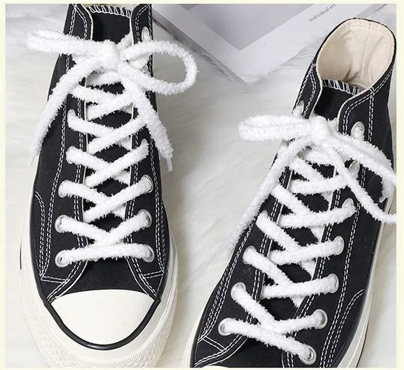 Cute Plush Sneakers Shoelaces for Men & Women - 0.8cm Wide Flat White Laces for Casual Canvas High-Top Shoes, 80-160cm Length showcase 6