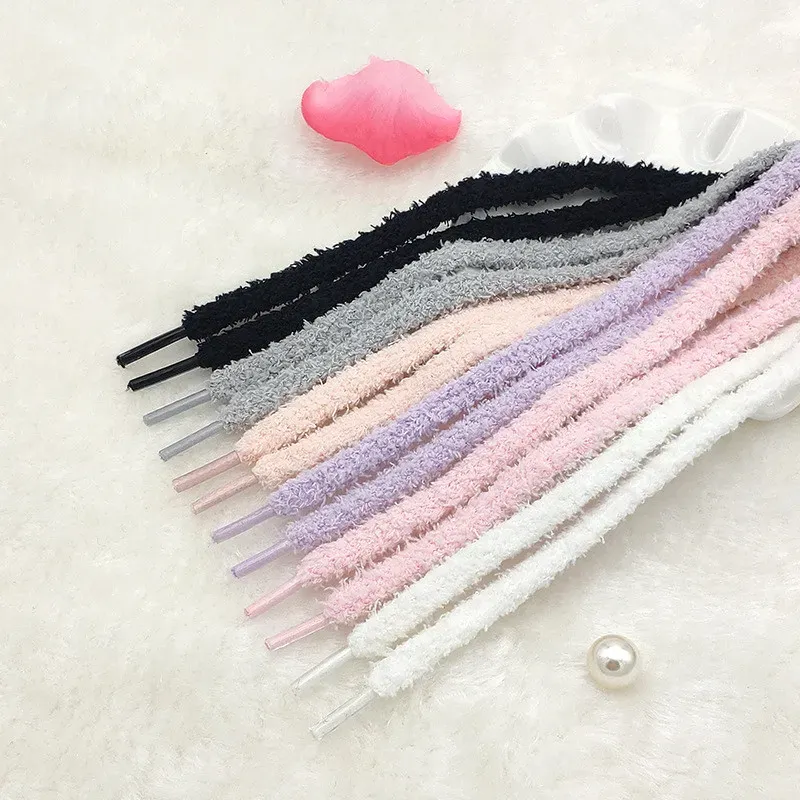 Cute Plush Sneakers Shoelaces for Men & Women - 0.8cm Wide Flat White Laces for Casual Canvas High-Top Shoes, 80-160cm Length showcase 1