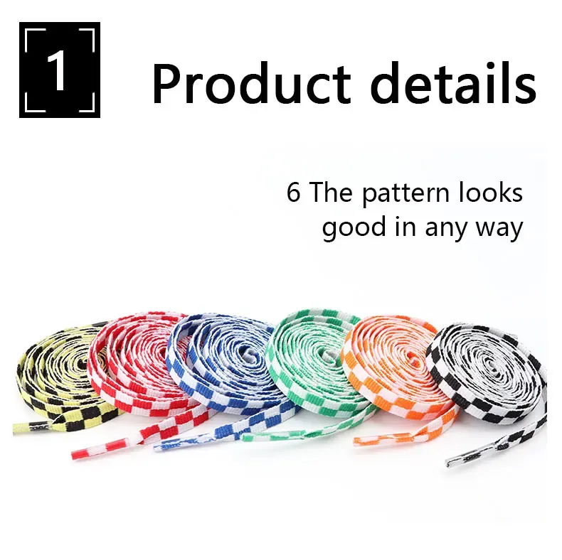 Flat Checkered Grid Shoelaces for Sneakers - Stylish Black & White Plaid Shoe Laces for Men & Women - Durable Polyester Laces (1 Pair) showcase 3