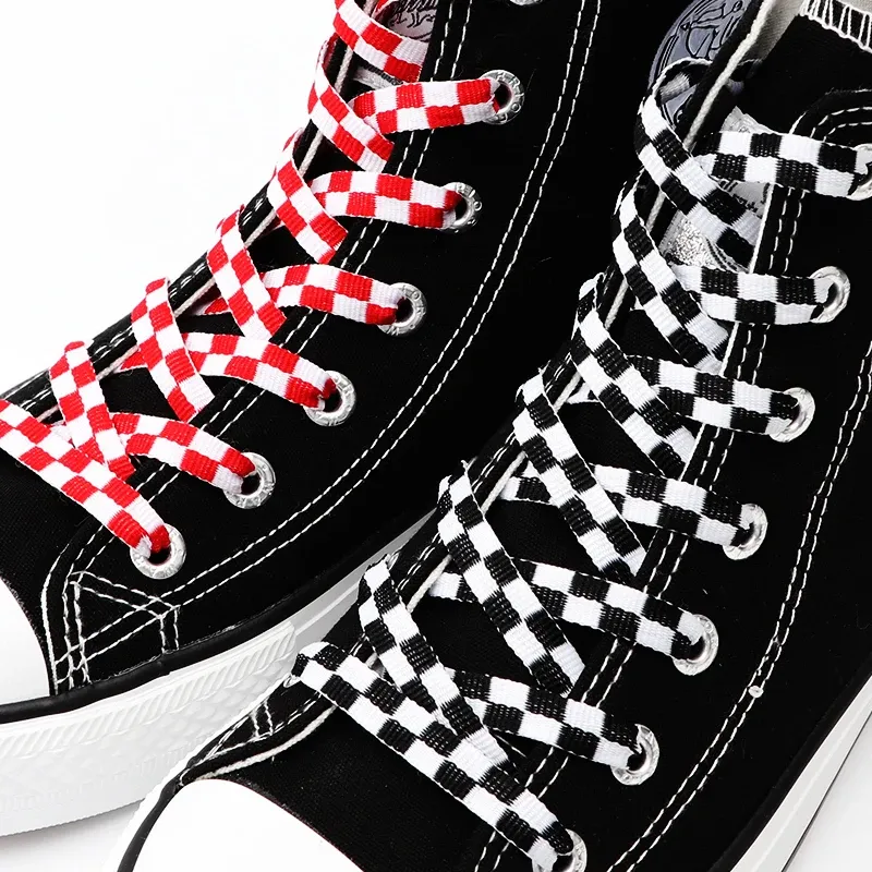 Flat Checkered Grid Shoelaces for Sneakers - Stylish Black & White Plaid Shoe Laces for Men & Women - Durable Polyester Laces (1 Pair) thumbnail 2