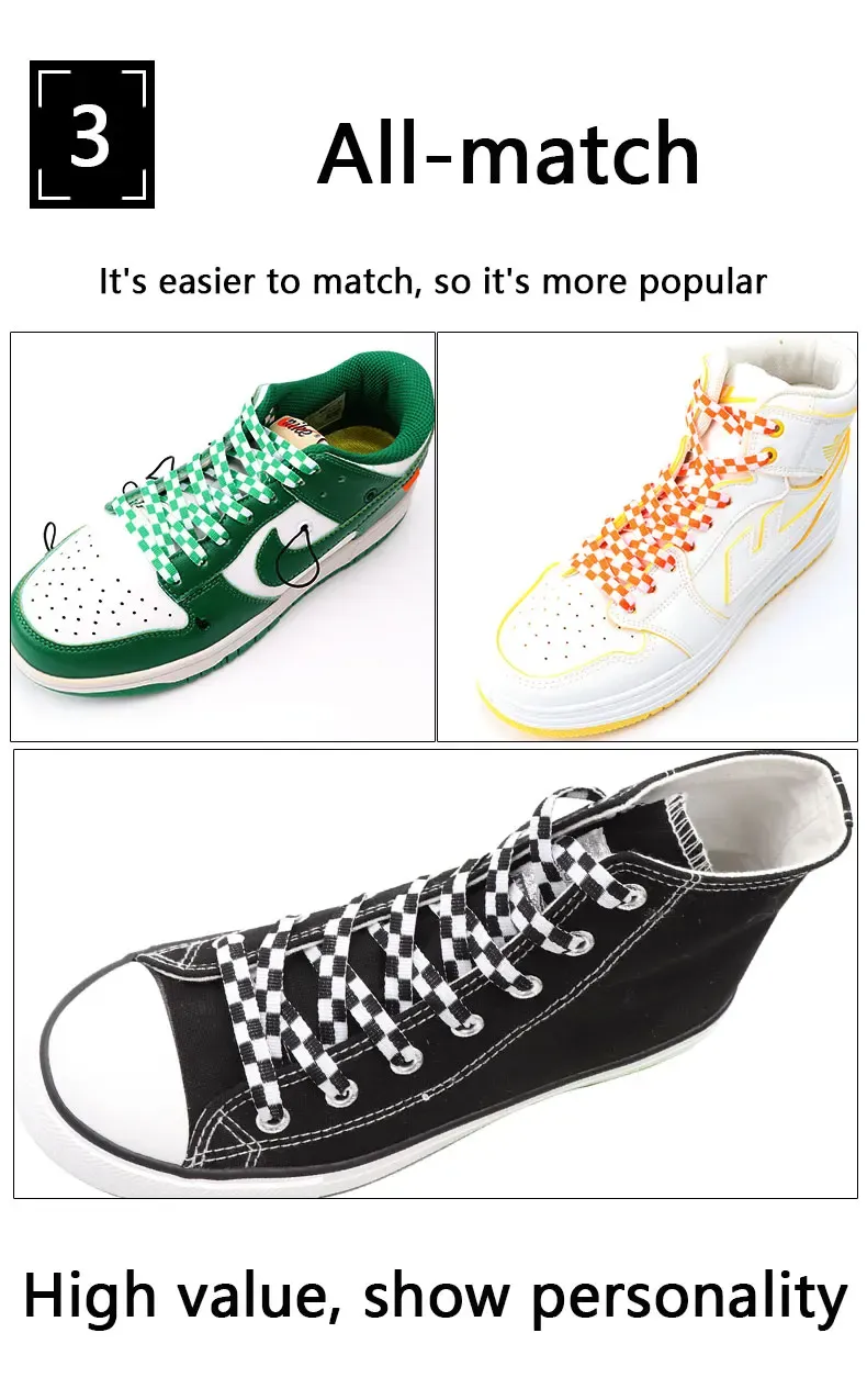 Flat Checkered Grid Shoelaces for Sneakers - Stylish Black & White Plaid Shoe Laces for Men & Women - Durable Polyester Laces (1 Pair) showcase 7