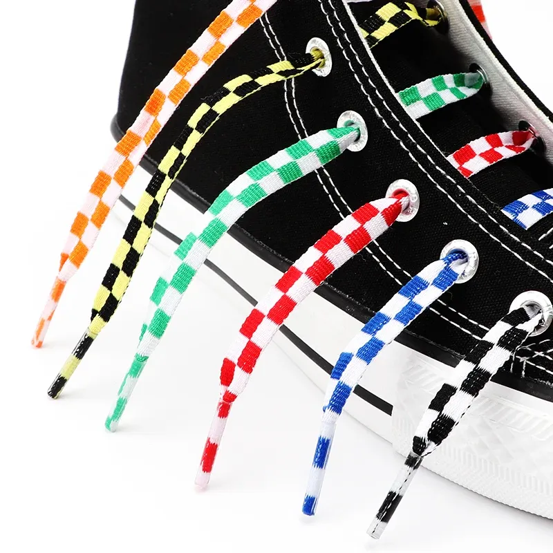 Flat Checkered Grid Shoelaces for Sneakers - Stylish Black & White Plaid Shoe Laces for Men & Women - Durable Polyester Laces (1 Pair) thumbnail 3
