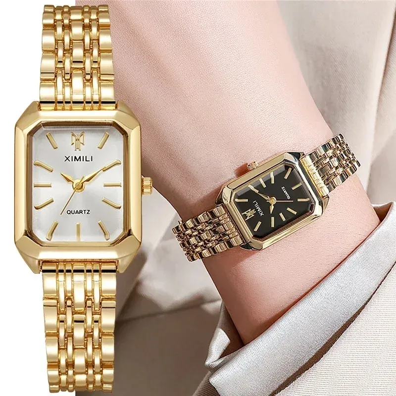 2025 Fashion Women's Square Quartz Watch - Elegant Alloy Folding Clasp, Gold Plated Design, Perfect Holiday Gift for Corporate and Casual Wear