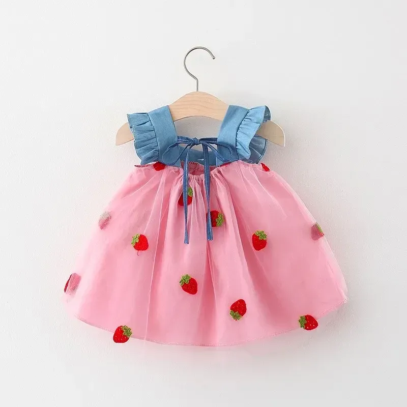 Cute Cherry Mesh Baby Girl Dress Summer Beach Style Toddler Princess Party Clothes for Girls 1-5 Years showcase 6