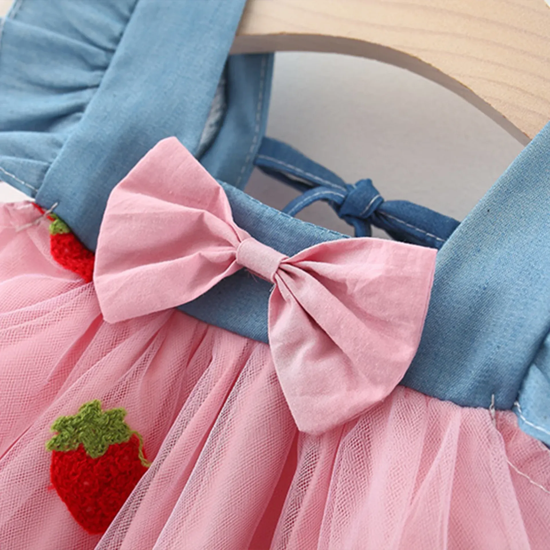 Cute Cherry Mesh Baby Girl Dress Summer Beach Style Toddler Princess Party Clothes for Girls 1-5 Years thumbnail 5