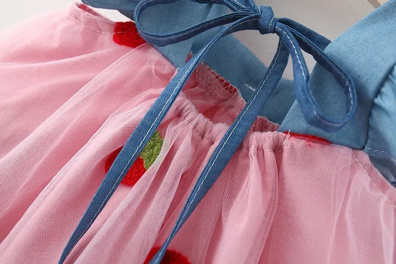 Cute Cherry Mesh Baby Girl Dress Summer Beach Style Toddler Princess Party Clothes for Girls 1-5 Years showcase 8