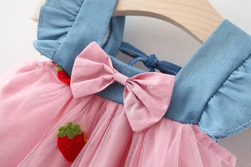 Cute Cherry Mesh Baby Girl Dress Summer Beach Style Toddler Princess Party Clothes for Girls 1-5 Years showcase 7