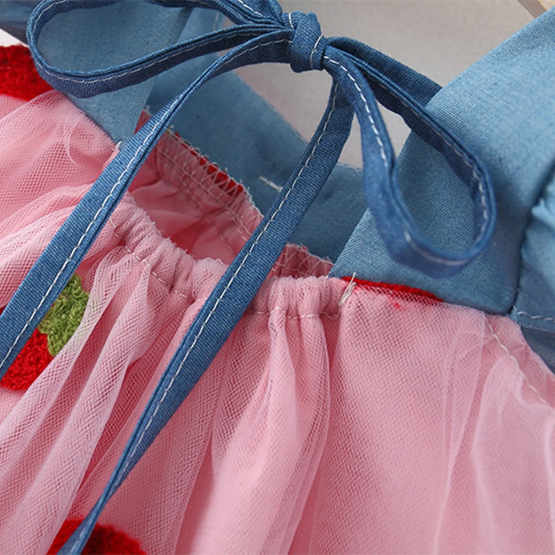 Cute Cherry Mesh Baby Girl Dress Summer Beach Style Toddler Princess Party Clothes for Girls 1-5 Years thumbnail 6