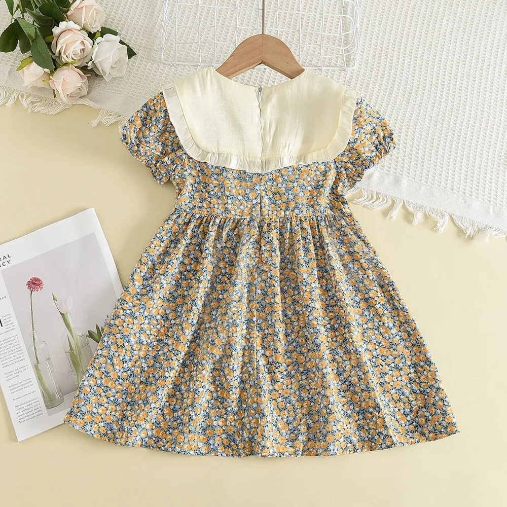 Floral Summer Dress for Girls - Casual Bow Patchwork Princess Style Baby Toddler Party Frock thumbnail 2