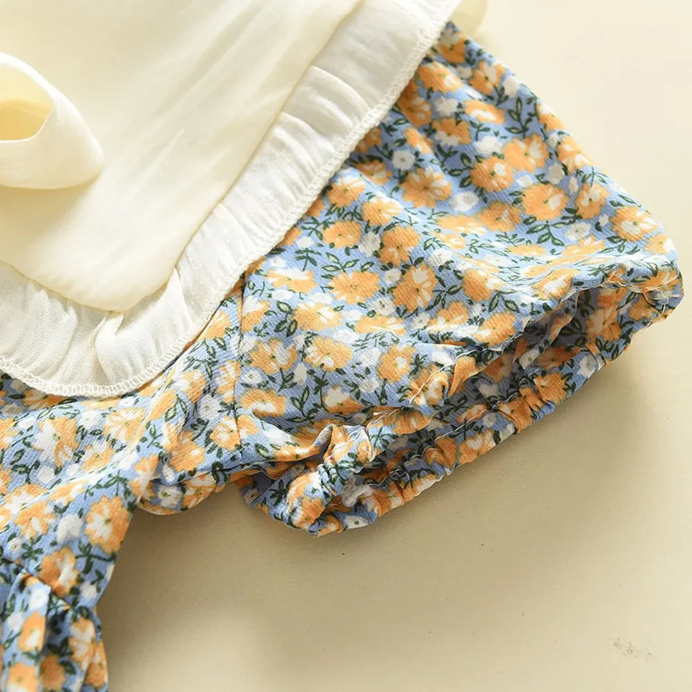 Floral Summer Dress for Girls - Casual Bow Patchwork Princess Style Baby Toddler Party Frock thumbnail 4