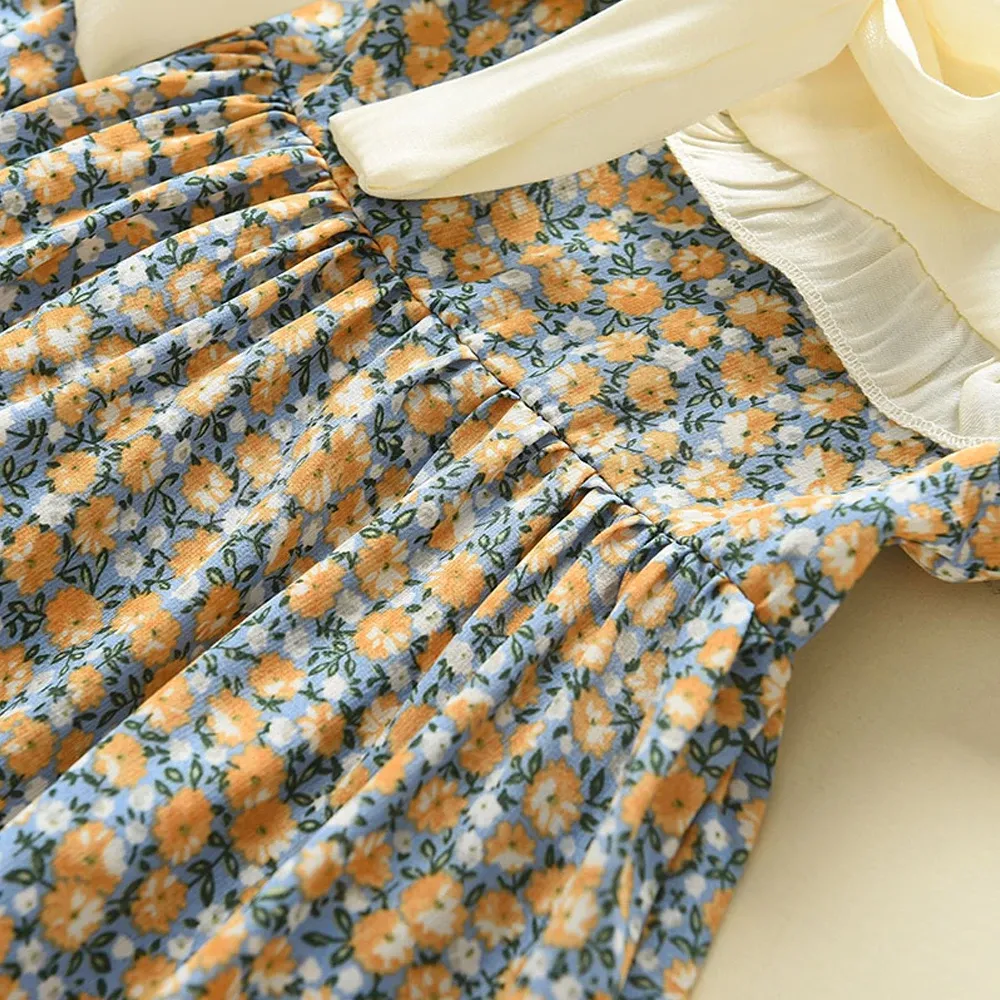 Floral Summer Dress for Girls - Casual Bow Patchwork Princess Style Baby Toddler Party Frock thumbnail 5