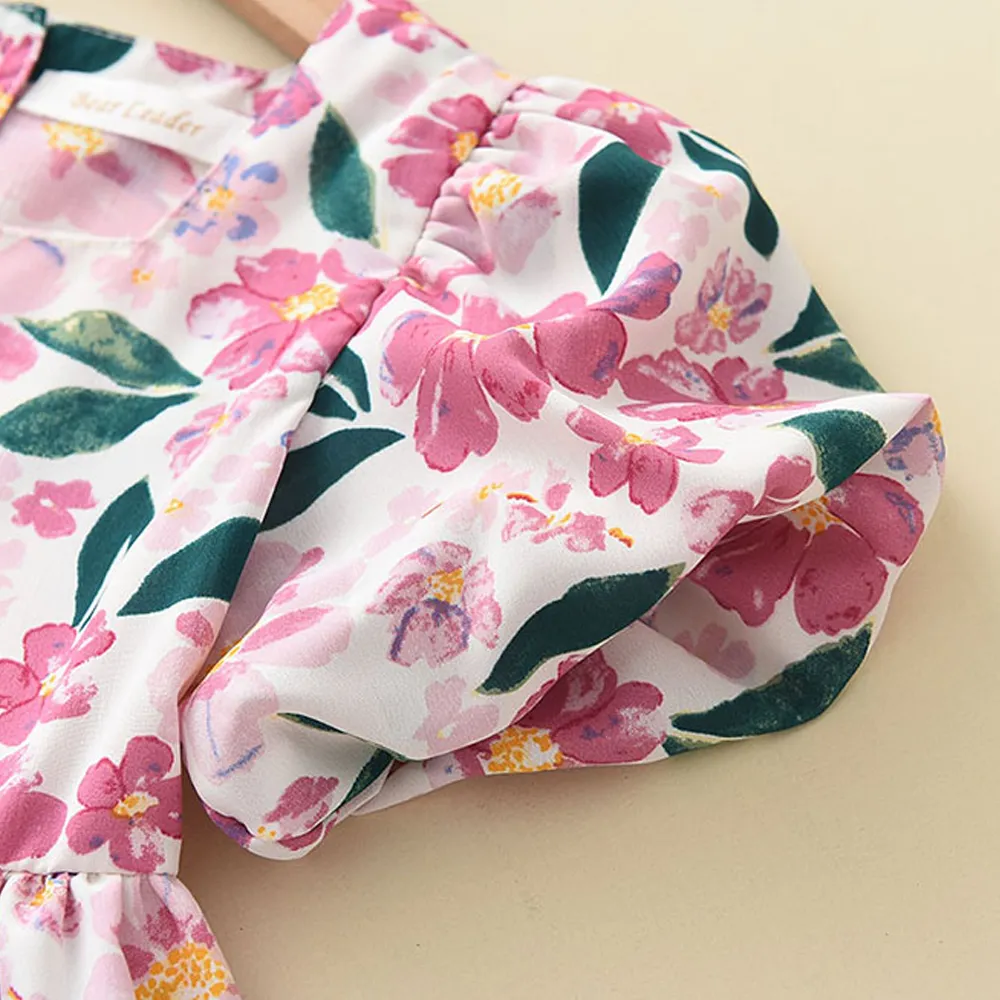 Floral Summer Dress for Girls - Casual Bow Patchwork Princess Style Baby Toddler Party Frock showcase 10