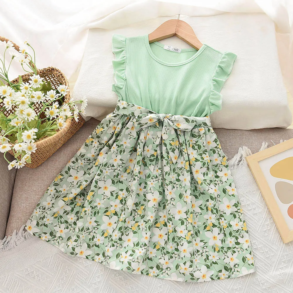 Floral Summer Dress for Girls - Casual Bow Patchwork Princess Style Baby Toddler Party Frock showcase 22